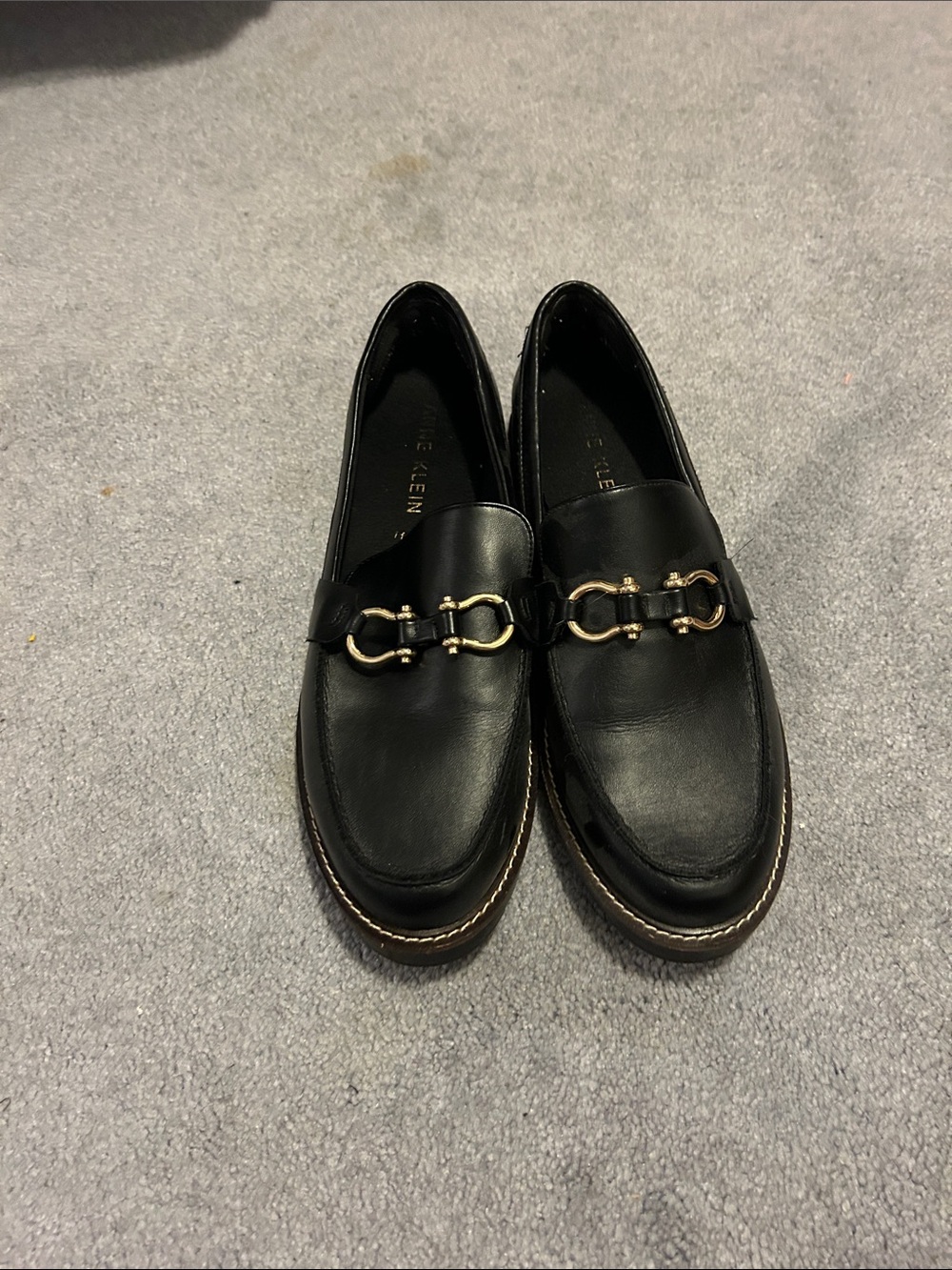 Calvin Klein Black Leather Loafers with Gold Hardware - Picture 2 of 6
